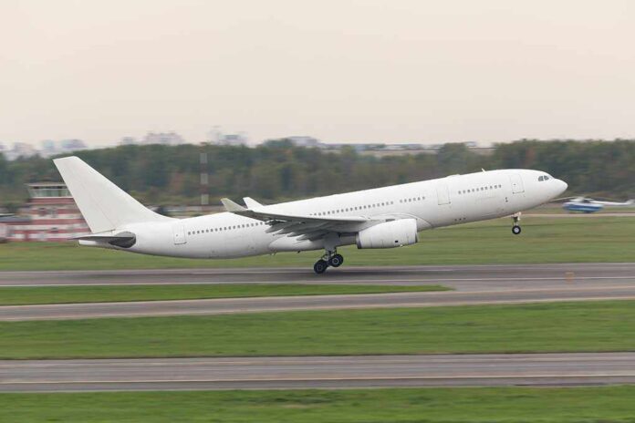 1028674177 featured image White airplane taking off from a runway.