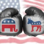 Boxing gloves with political party logos USA flag