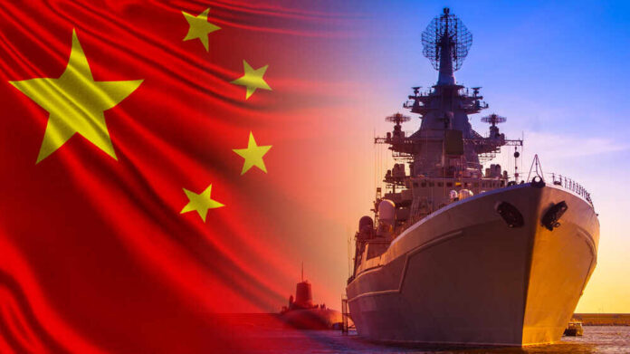 1679306530 featured image Chinese flag overlaps battleship and submarine at sunset