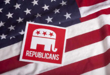 Republican symbol on American flag background
