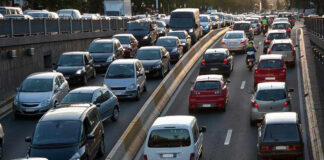 Traffic jam on a multi lane highway