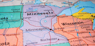 Map highlighting Minnesota, North Dakota, South Dakota, Wisconsin.