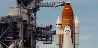NASA Space Shuttle Atlantis on the launch pad ready for takeoff