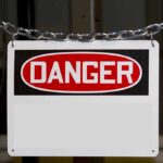 A warning sign displaying the word DANGER in bold red letters