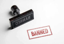 Banned stamp and rubber stamp on white background.