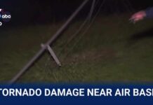 Tornado mangles fence near Vance Air Force Base