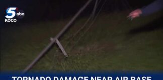 Tornado mangles fence near Vance Air Force Base