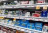 Pharmacy shelf with over-the-counter pain relievers