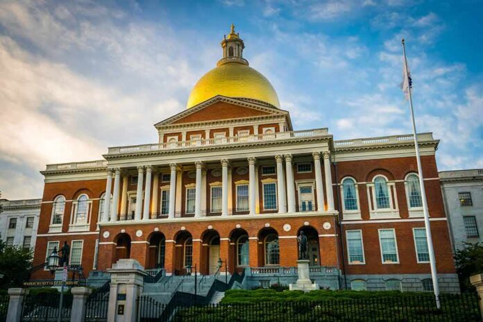 Massachusetts State House with golden dome and columns