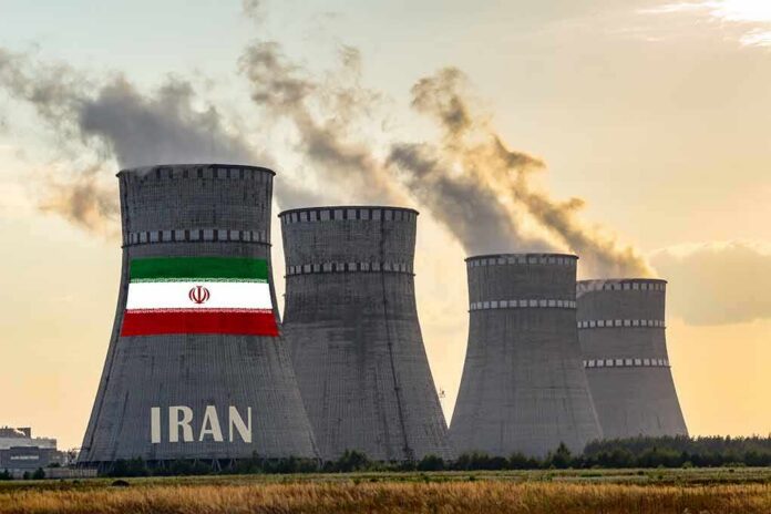 nuclear power plant cooling towers in Iran at sunset