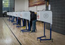 Citizen-Only Voting Push — What’s The Catch? Voters at polling booths in a gymnasium