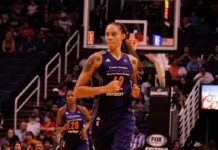 Basketball player running on court during game