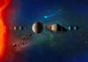 Solar system illustration with planets and asteroid belt