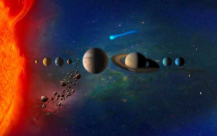 shutterstock_1053104771 Solar system illustration with planets and asteroid belt