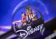 Magnifying glass over Disney castle logo