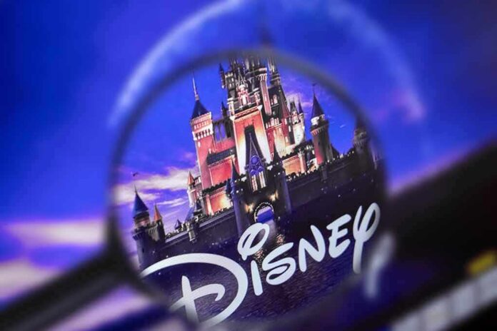Magnifying glass over Disney castle logo