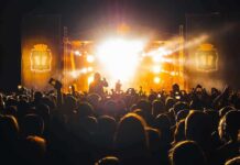 Gaza Remarks Ignite Tour Meltdown Crowd at a nighttime concert with bright stage lights