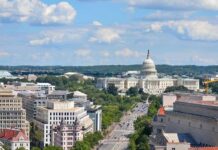 Senate Cliffhanger: Six Races, Total Chaos United States Capitol building with city street and skyline