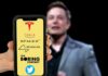smartphone showing multiple tech company logos with blurred speaker in background