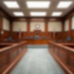 Campus Horror: Ex-Professor Accused Empty courtroom with wooden benches and judge's bench